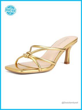 Kitten Strappy Heels Square Open Toe Slip On Sandals